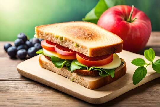  Drawn appetizing fresh healthy sandwich for breakfast watercolor breakfast food illustrations with fresh flower Generated With AI Technology