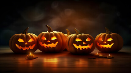 Fototapeta premium Halloween jack o lantern with pumpkin Halloween background with pumpkin and bats at cemetery