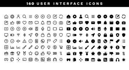 160 User Interface icons, Social media with line and solid style. Vector Illustration