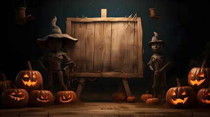 Halloween background with pumpkin and frame