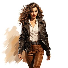 Clipart, Illustration   Girl in a Chic Leather Jacket