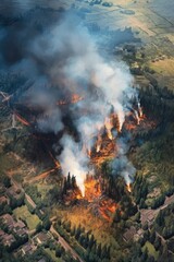 Obraz premium aerial view of a fire ravaging a landscape