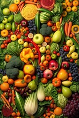 colorful assortment of fruits and vegetables - obrazy, fototapety, plakaty
