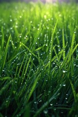 Fototapeta na wymiar morning dew on vibrant green grass close-up