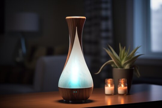 aromatherapy diffuser with mist and soft lighting