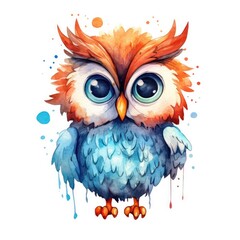 Watercolor Clipart Cute Cartoon Owl