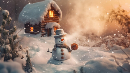 Fototapeta premium Snowmans surrounded by snow close up, Bright photography , HD Background
