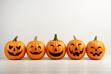 Pumpkins with different emotions. Halloween concept. Background with selective focus and copy space