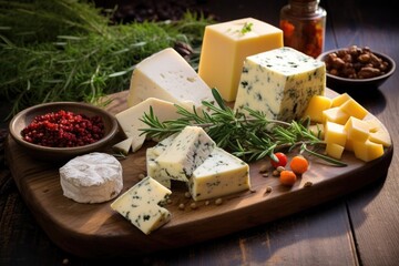 assorted homemade cheeses with herbs and spices