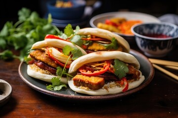 cuban-chinese fusion sandwich with plantains and bao bun