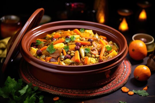 moroccan tagine with couscous and vegetables