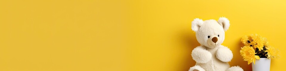 Obraz premium Teddy Bear Yellow Fashion Design Background With Copyspace Generative AI