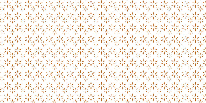 Golden vector seamless pattern with small diamond shapes, floral silhouettes. Simple texture. 