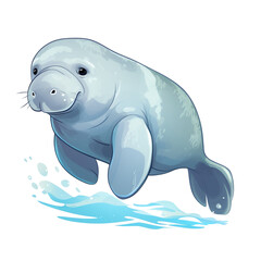 Watercolor Cute Manatee, Whimsical Watercolor Alphabet Clipart, Adorable Animals from A to Z for  Educational Nursery