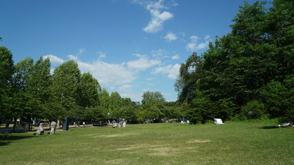 Outdoor grass field at Children's Grand Park in Seoul, South Korea