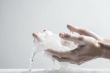 Obraz premium A man is washing his hands with soap