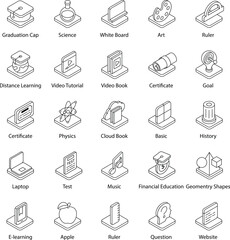 Education icons set. school icons set. university icons. such as pencil, book, online education, ebook, student, etc