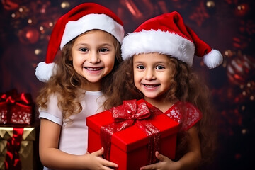 Fototapeta na wymiar girls with christmas gifts smiling 