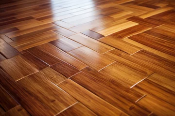 Deurstickers bamboo floor close-up showing natural wood patterns © Natalia