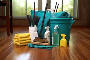 bamboo floor care kit with cleaning products and tools