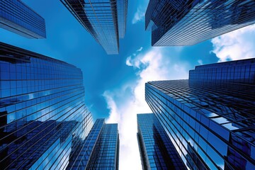 Fototapeta na wymiar Blue look up modern city business building