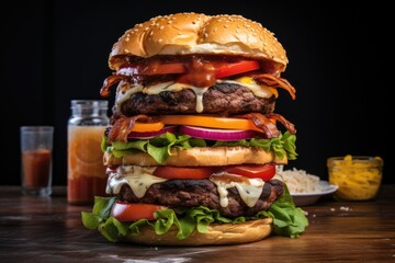 burger assembly process with layers visible