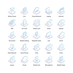 Network and communication icons set. communication vector set. network icons set. such as communication, chat, online meeting, chatting,  global network, etc