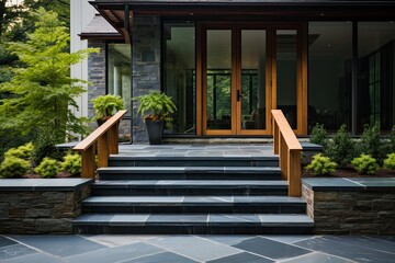 Bluestone Steps with Stainless Steel Railing: The Perfect Front Entry for Your Home: Generative AI