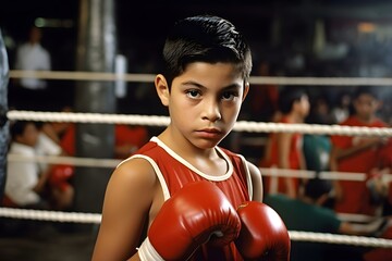 Young Fighter: Kid Boxer Posing in the Ring