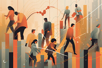 Illustration of people's financial dependency graph. Generative AI.