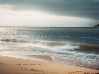 Fototapeta premium Clean sandy beach on cloudy seaside