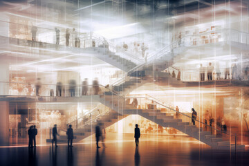 people walking in a large business center