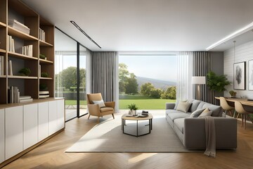 Fototapeta na wymiar modern living room with fireplace Generated Ai