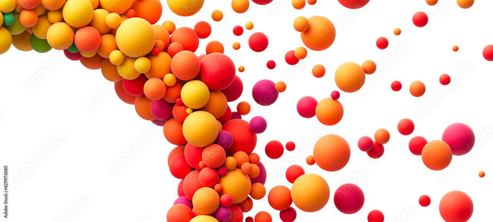 Poster colorful random flying spheres abstract background. colorful matte soft balls in different sizes iso