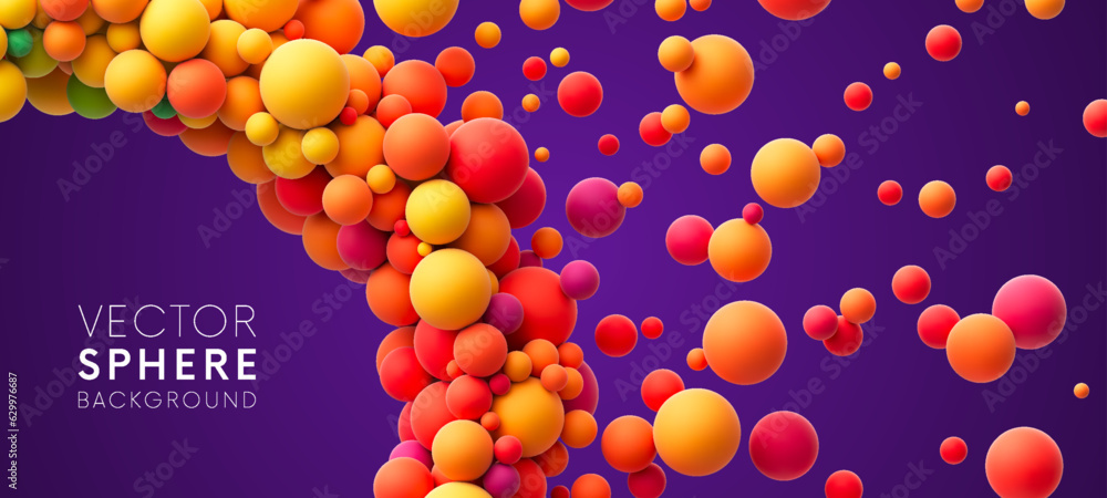 Poster colorful random flying spheres abstract background. colorful matte soft balls in different sizes. ve