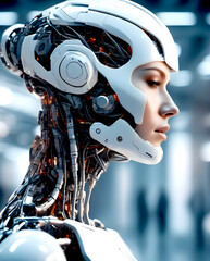 Fototapeta premium Ai generated illustration of cyborg woman face