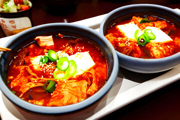 Delicious kimchi jjigae. Generative AI.