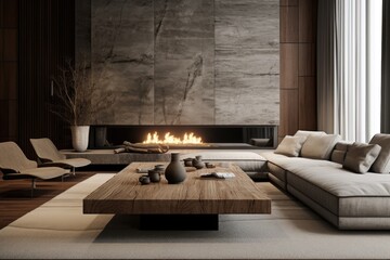 minimalist living room with a mix of textures and materials