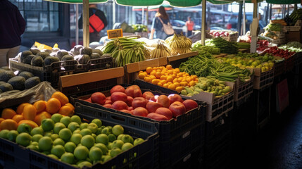 Fototapeta na wymiar Market stalls with fruits and vegetables, Background, Generative Ai