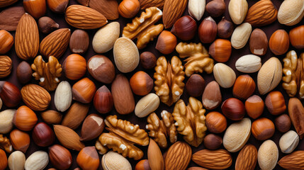 Nuts different walnuts hazelnut peanut almond texture, Background, Generative Ai