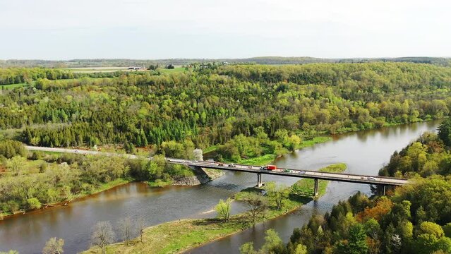 Aerial by the Grand River at Glen Morris, Ontario, Canada 4K