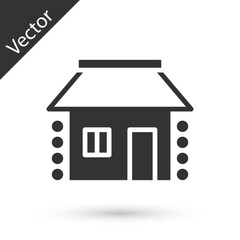 Grey Old Ukrainian house hut icon isolated on white background. Traditional village house. Vector