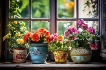 Fototapeta na wymiar Beautiful pots with flowers.