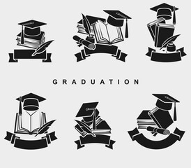 Graduation cap label and icon set. Collection graduation cap. Vector
