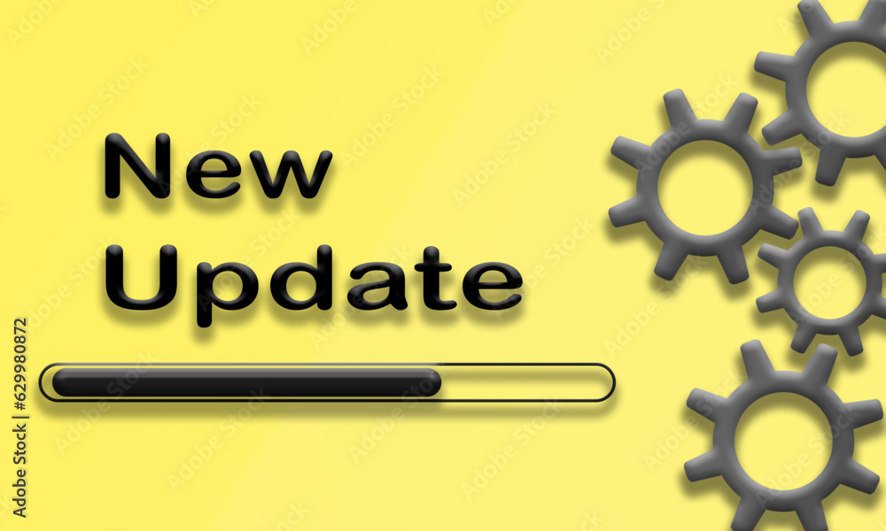 Poster system update web vector illustration with text wheels and 3d view. repair or upgrade concept for an