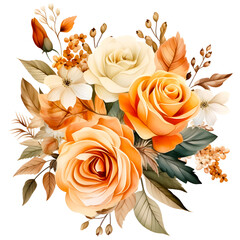 Watercolor fall floral bouquet clipart with transparent background
