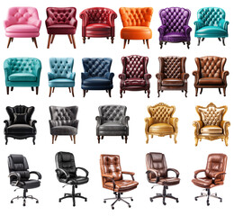 Leather furniture set isolated on solid white background.