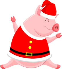 Funny cartoon pig characters wearing Santa costume. Merry Christmas and Happy New Year concept. 