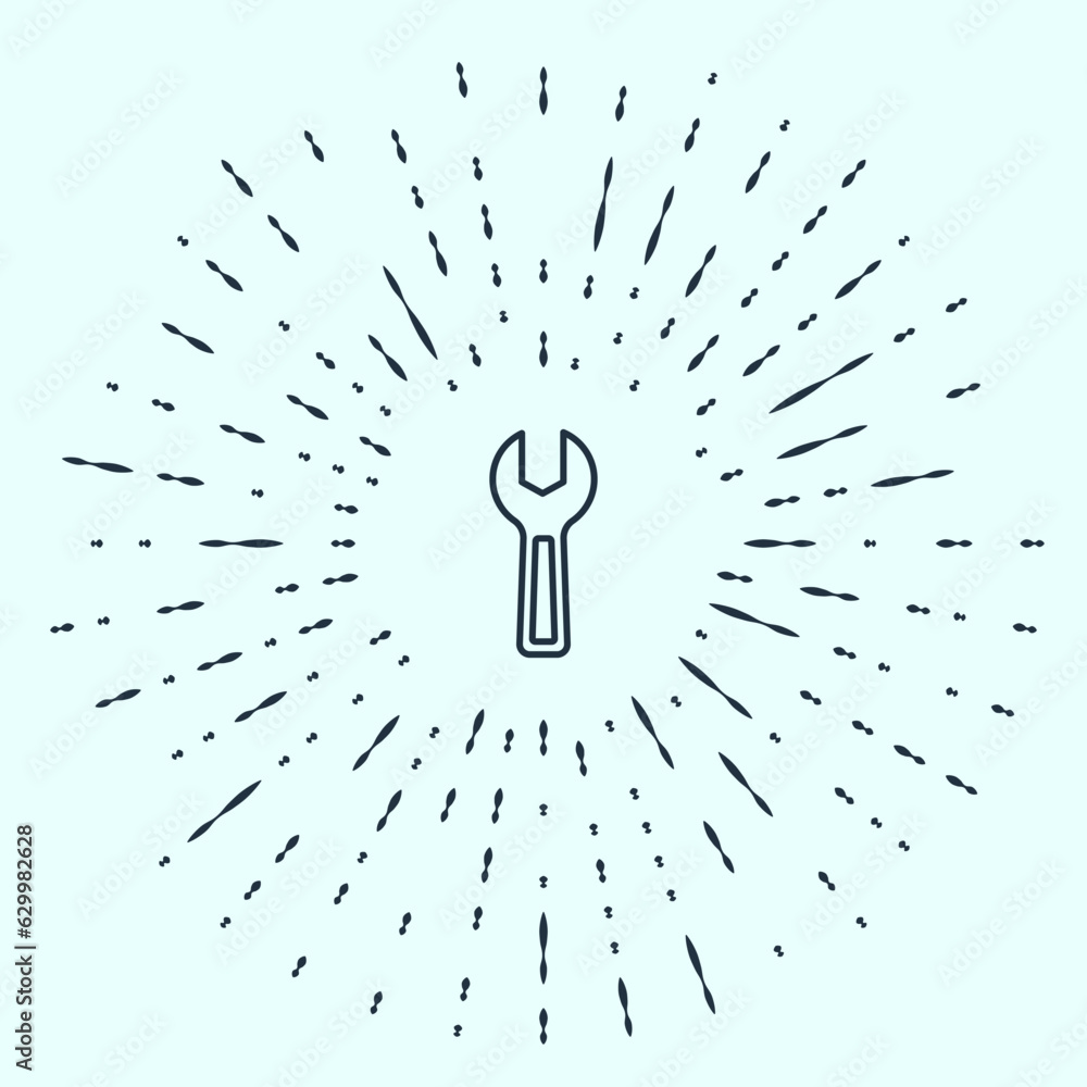 Poster black line wrench spanner icon isolated on grey background. abstract circle random dots. vector