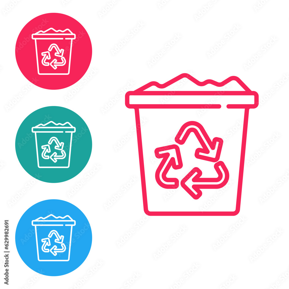 Poster red line recycle bin with recycle symbol icon isolated on white background. trash can icon. garbage 